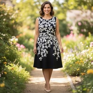 Talbots Navy and White Floral Midi Dress (118)